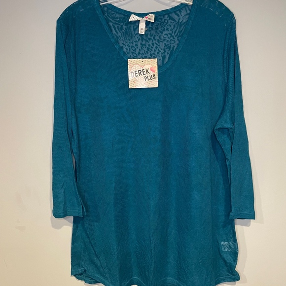 Womens Derek Heart Plus Teal Tunic Sheer Animal Print Lightweight Size 3X - Picture 1 of 7